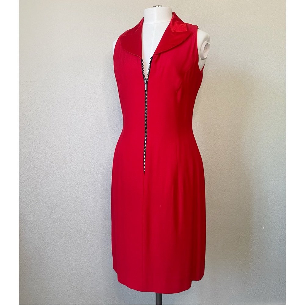 Vintage 90s size 8 Red Santa Fe Sheath Dress Rhinestone Zipper